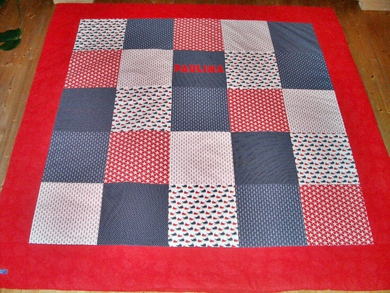 Krabbeldecke ANKER 100x100 Name Patchwork Babydecke Quilt Handarbeit DaWanda NEU