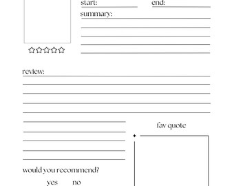 Book Review Page | reading tracker | single page | digital download | A4
