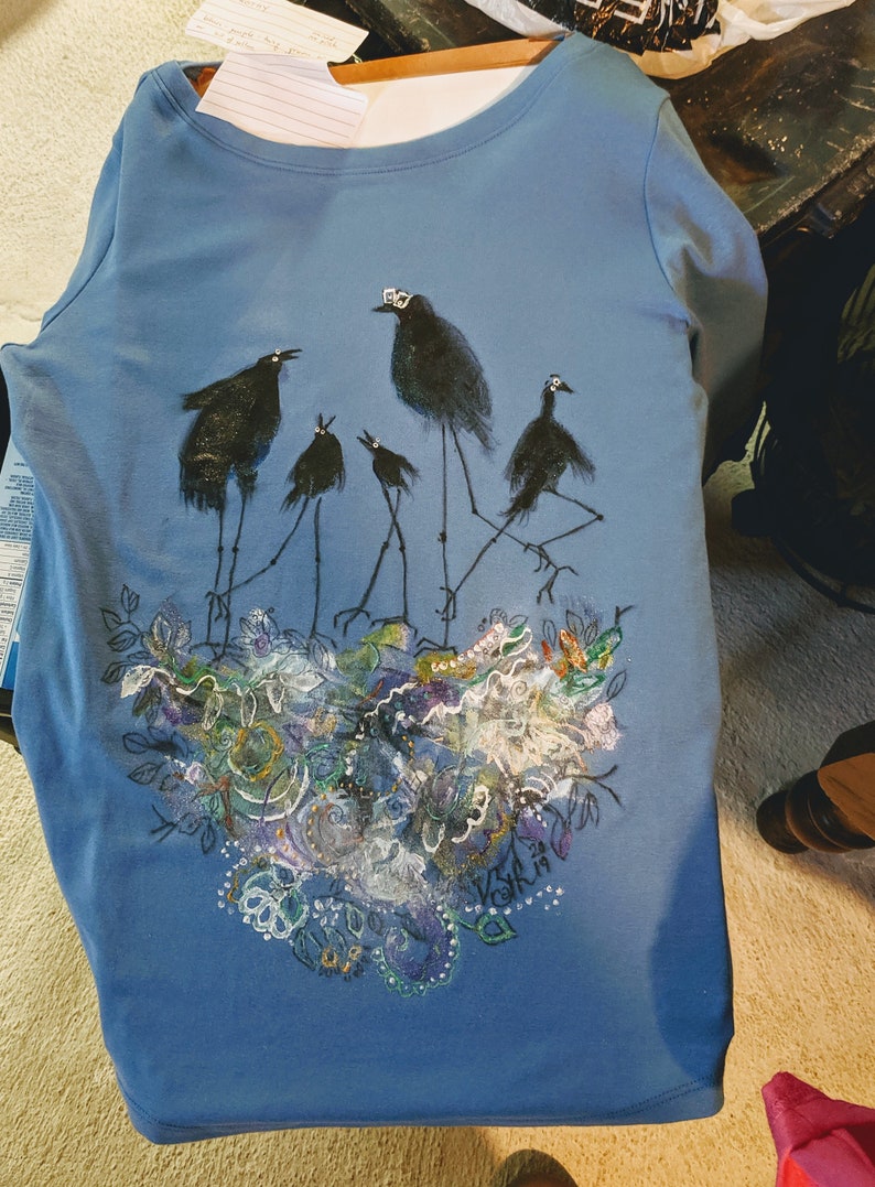 One of A Kind Hand-painted RavenCrow Family T-shirt