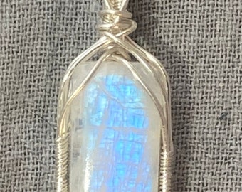 Moonstone Pendant Wire-Wrapped in .999 Fine Silver