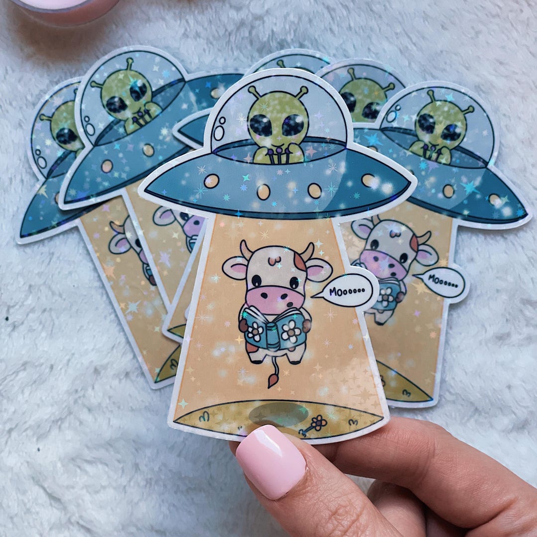 Cute Cow Sticker, Ufo Sticker, Funny Stickers, Farm Stickers, Animal ...