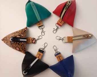 Faux leather pyramid pouch