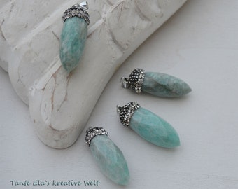 Amazonite pendant faceted - rhinestones - 40 mm - 1 piece