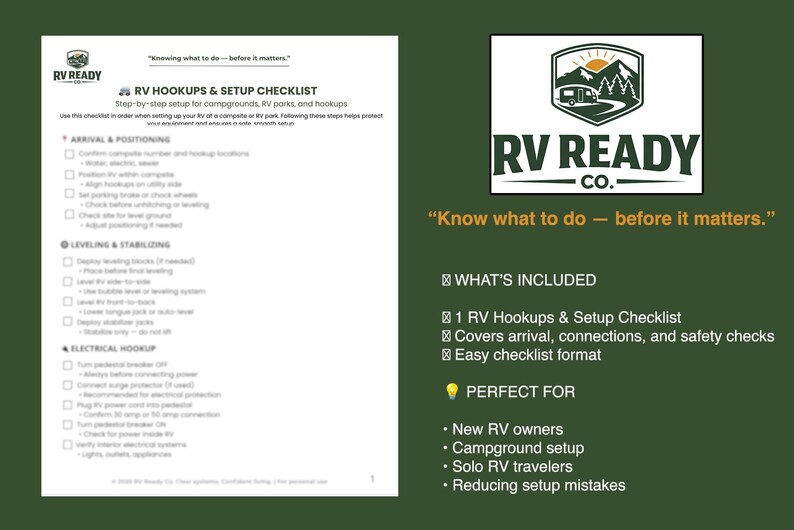 RV Hookups & Setup Checklist | Printable Campground Setup Guide ...