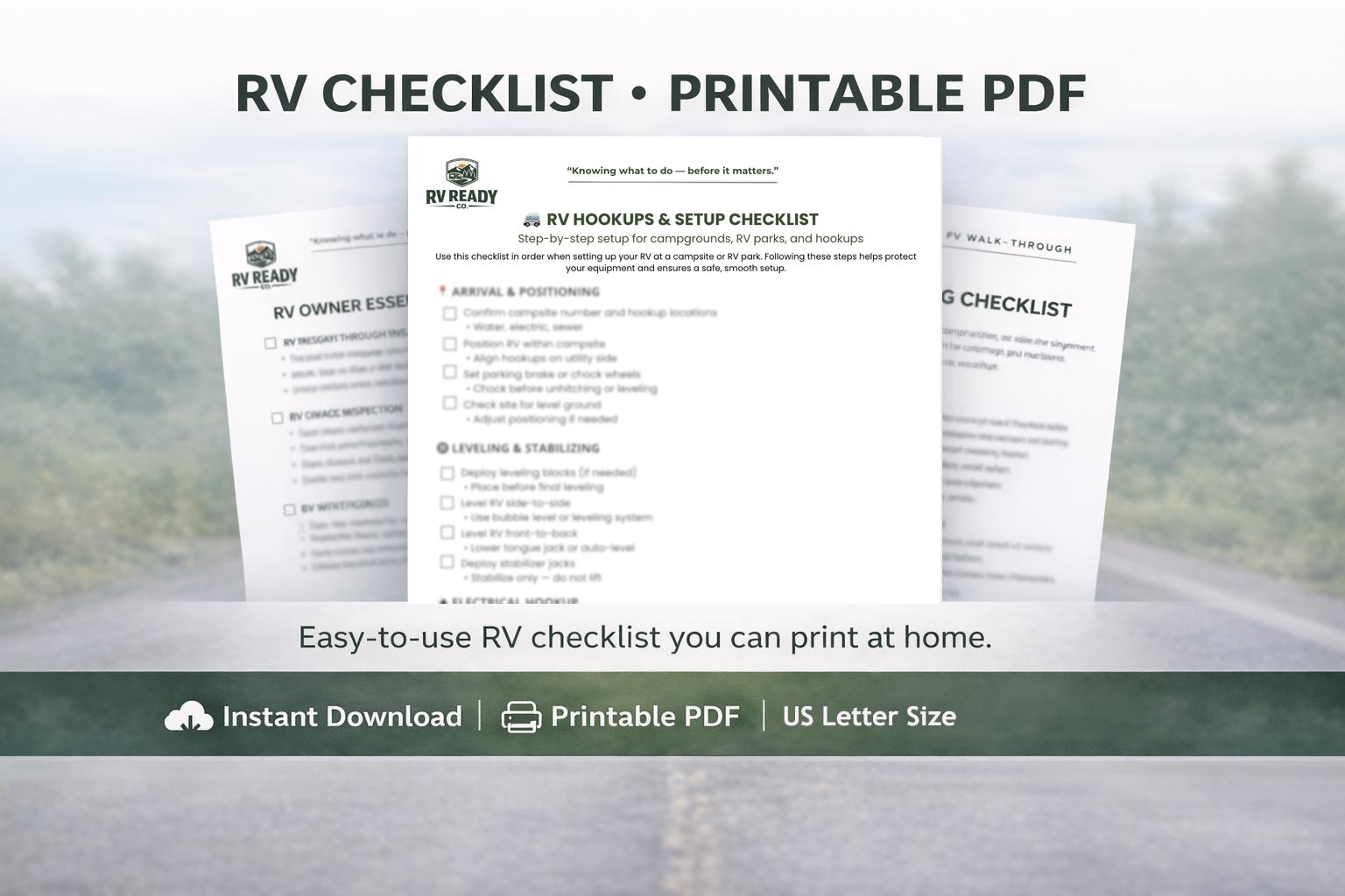 RV Hookups & Setup Checklist | Printable Campground Setup Guide ...