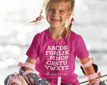 T-Shirt Schulkind Namen | Buchstaben pink - Shirt Einschulung mit Name - T-Shirt Kind Schulkind Name - Schulkind Shirt Name Mädchen