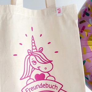 personalisierte Freundebuch Tasche Einhorn Freundebuchbeutel Kinderbeutel Einhorn mit Namen Tasche Kindergarten Mädchen mit Namen
