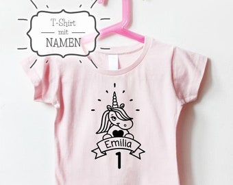 Geburtstagsshirt mit Namen | Einhorn hellrosa - Geburtstag Shirts für Mädchen - Geburtstagsshirt Kind Namen - Kind Geburtstagsshirt Mädchen