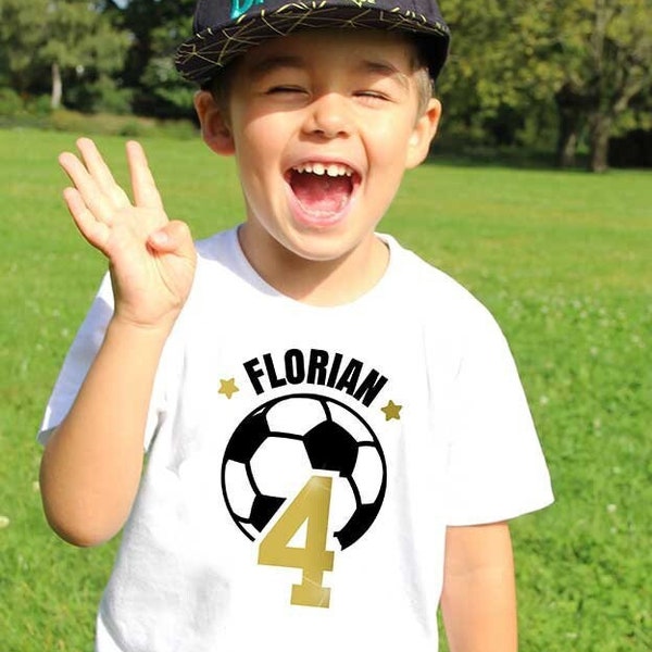 Geburtstagsshirt Fußball Star | Kindergeburtstag Trikot Fußball - Trikot Fußball T-Shirt mit Namen & Zahl | Geburtstagsshirt Junge 4 Jahre