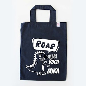 Freundebuch Tasche mit Namen | Dino Freundebuchbeutel Kindergarten Tasche Freundebuch Kindergartentasche für Jungen & Mädchen