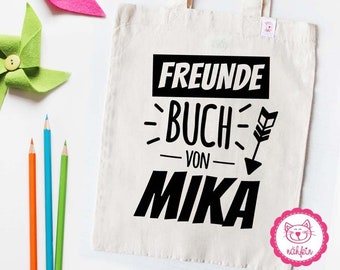 Freundebuch Tasche mit Namen | Pfeil - Freundebuch Beutel - Kindergarten Tasche - Freundebuch Tasche personalisiert - Geschenk Kindergarten