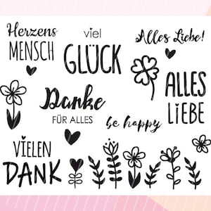 Plotterdatei | Herzenswünsche Set - SVG Datei Danke - SVG Alles Liebe - Plott Datei Glückwünsche - Plottdatei Herzen - Plott Spruch