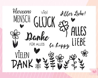 Plotterdatei | Herzenswünsche Set - SVG Datei Danke - SVG Alles Liebe - Plott Datei Glückwünsche - Plottdatei Herzen - Plott Spruch