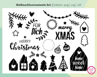 Plotterdatei | Weihnachtsornamente Set - SVG Datei Weihnachten - SVG Datei Weihnachten Häuser - Plotter Datei Sprüche XMAS