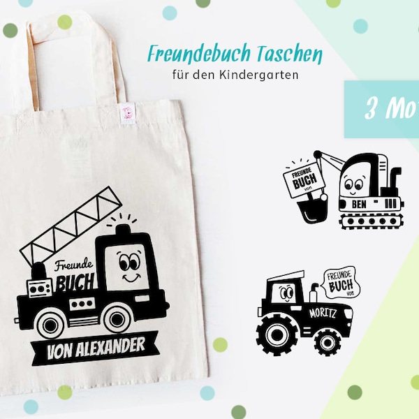 Friends book bags with names | Friends Book Bag Fire Department, Tractor & Excavator | personalized kindergarten bag