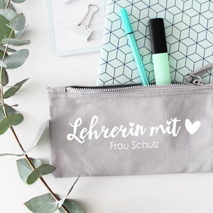 Farewell gift school & name - teacher with heart gray - gift teacher - pencil case teacher name - pencil case farewell gift