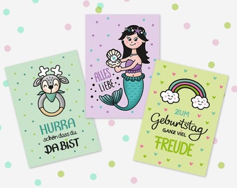 Postkarten 3er Set  | Liebe, Geburtstag & Geburt - Grußkarte Baby - Grußkartenset - Karten Set Glückwünsche - Karten Set für Kinder