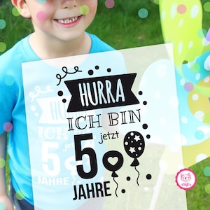 Bügelbild Geburtstag Hurra Design mit Wunschzahl | Bügelbild für den Kindergeburtstag | Bügelmotiv Zahl 1-10 Jahre | Bügelbild 5 Jahre