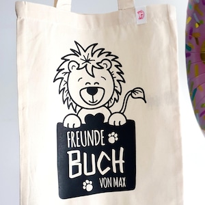 Freundebuch Tasche personalisiert Löwe Freundebuchbeutel Kindergartentasche Namen Kindergarten Freundebuchtasche für Jungen & Mädchen