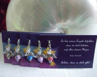 20 Mini Angel Pendant Charms Flower Print with Card Lucky Charm Guardian Angel