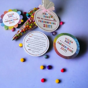 Abschieds-Geschenk für Erzieherin, Kindergarten, Tagesmutter, Lehrerin - Anhänger "Danke für die Kunterbunte Zeit"