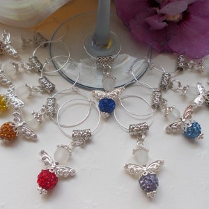 8 Glasmarker Weinglas Schutzengel Shamballa Gastgeschenk Schmuck Charm Silber Bild 3