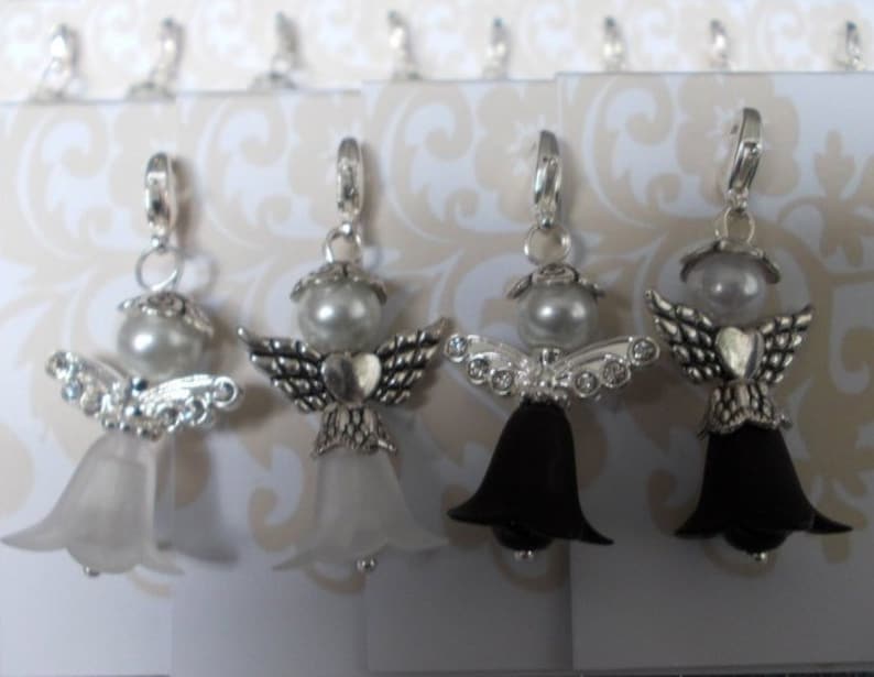 6 Guardian Angel flower elves black and white with zirconia /& heart wings