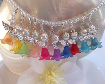 DIY set of 20 flower angel pendants color mix craft kit BLOOM ELF with heart