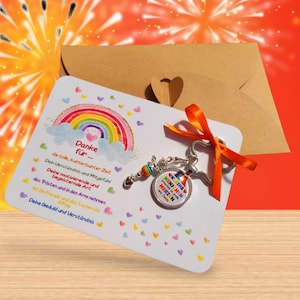 MERCI pour le temps coloré - carte A6 plus pendentif - cadeau d'adieu personnalisé pour éducateur, enfant de maternelle KITA