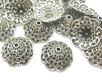 10 / 20 Ornament Perlenkappen Endkappen Schmuck DIY Basteln Silber Beads 15-19mm im Bali-Style