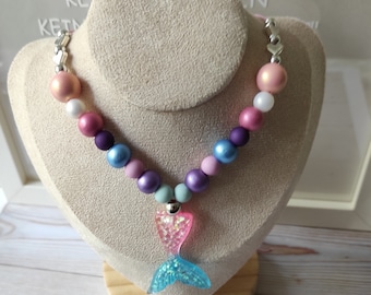 Kit artisanal Sirène Ariel - rose-turquoise - collier pour enfants collier de perles - anniversaire enfant créatif - kit DIY - perles acryliques, perles en bois