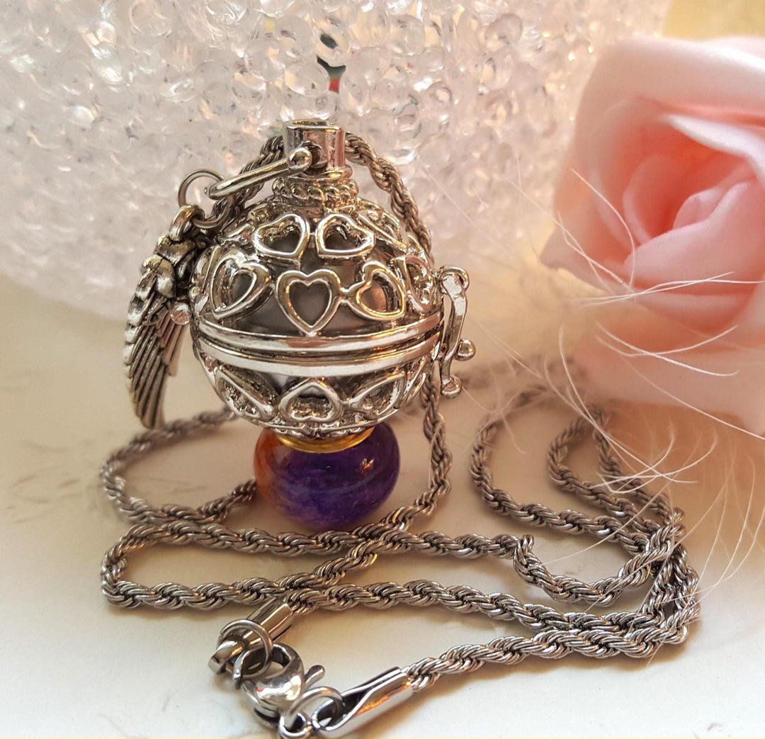 Angel Caller Angel Bell Sound Ball Necklace – Angel Caller With Wings Antique Silver ...