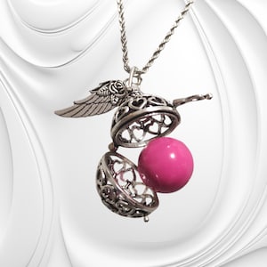 Angel bell chime necklace – angel caller with wings – antique silver – gold/silver/pink – spiritual lucky charm