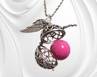 Collar con campana de ángel – llamador de ángeles con alas – plata antigua – oro/plata/rosa – amuleto espiritual de la suerte