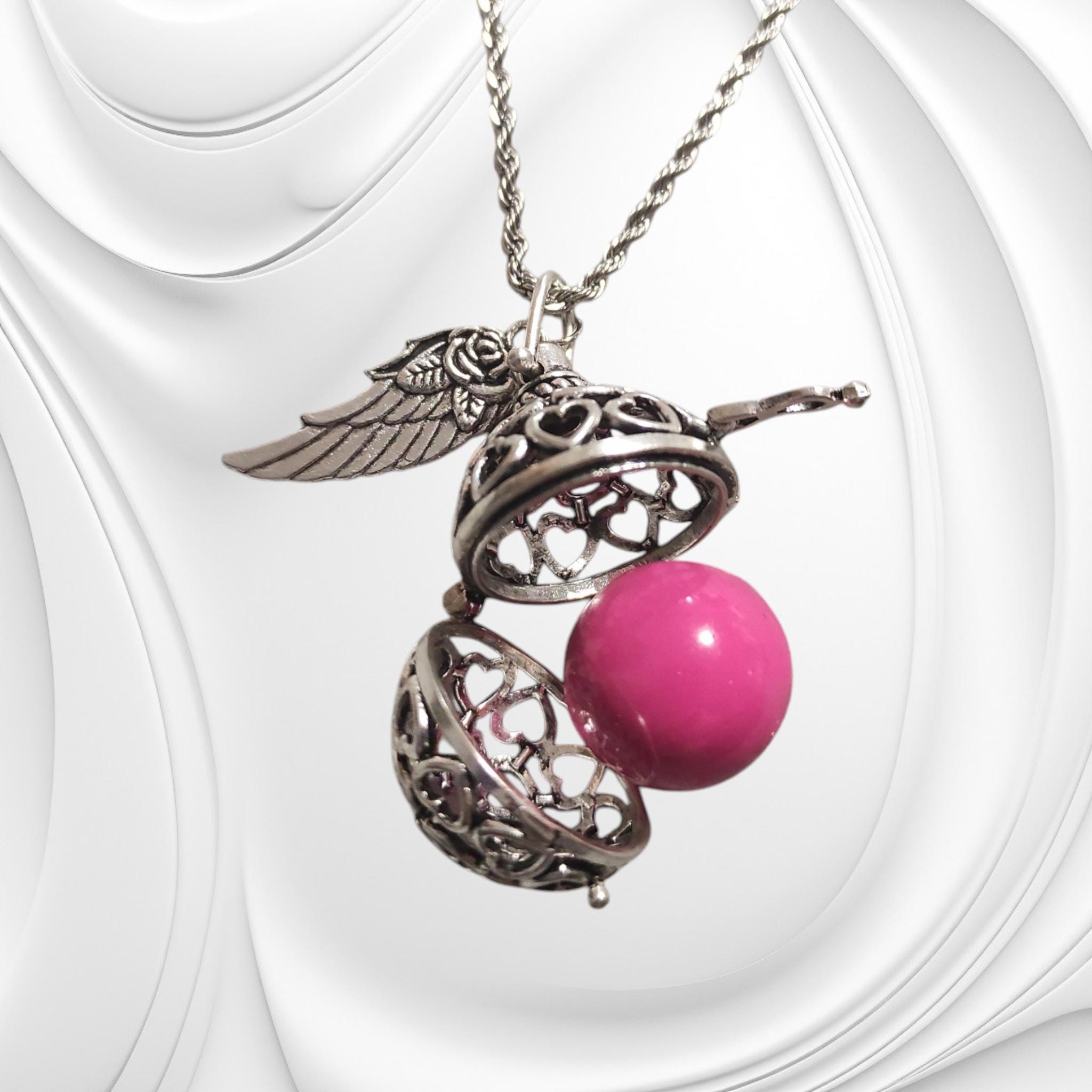 Ciondolo chiama angeli in argento con ambra