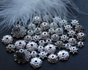 100 Perlenkappen silber MIX 6mm-15mm Metall