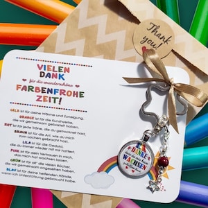 DANKE für die Kunterbunte Zeit - Karte plus Anhänger -  personalisiertes Abschieds-Geschenk für Erzieherin, Kindergarten KITA Kind