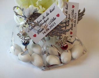 5 anges en strass plus 5 amandes dans un sac en organza cadeau de mariage baptême communion