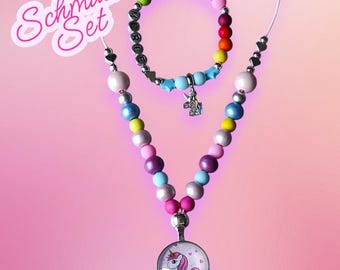 Juego de manualidades con collar y pulsera de unicornio arcoíris personalizados para niños, juego de joyería con dijes de unicornio para hacer tú mismo