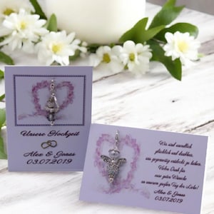 Tischkarten „Lovely“ mit Kristall-Strass und Engel-Anhänger – Elegante Gastgeschenke für Hochzeiten, Kommunion, Konfirmation, Taufe