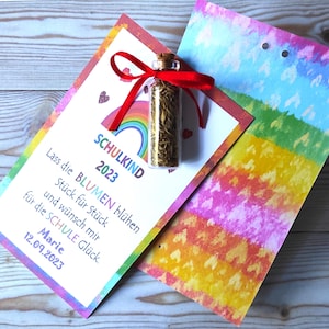 Période scolaire colorée - cadeau d'inscription scolaire graines de fleurs écolier cône d'école carte d'ange gardien porte-bonheur