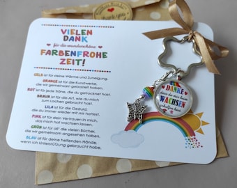 DANKE für die Kunterbunte Zeit - Karte plus Anhänger -  personalisiertes Abschieds-Geschenk für Erzieherin, Kindergarten KITA Kind