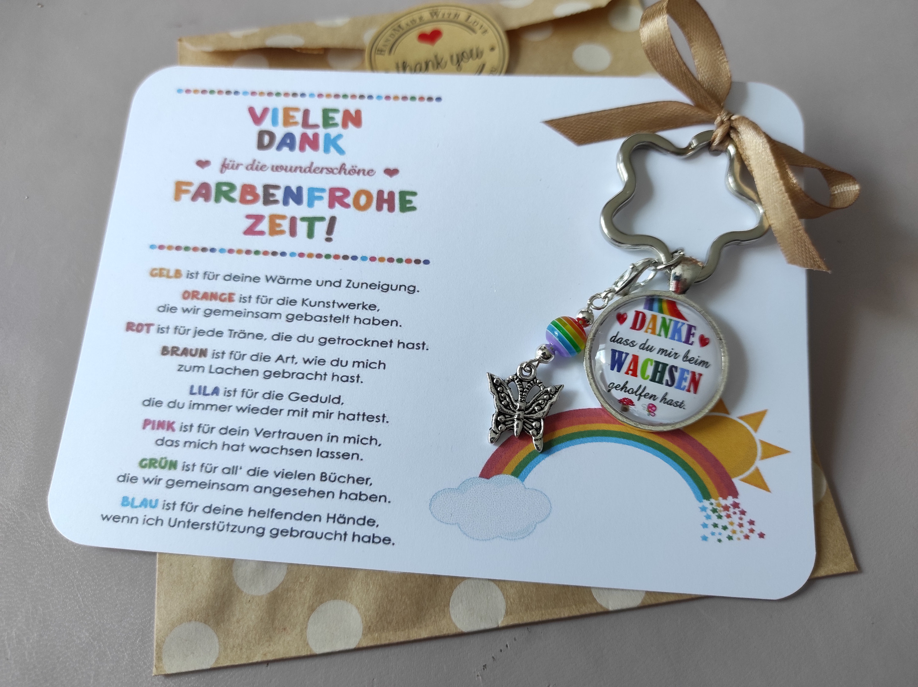 Dinala Abschiedsgeschenk Für Erzieherin – „Kunterbunte Zeit“ Mit Karte, Schlüsselanhänger & Konfetti – Liebevolle Dankeschön-Idee