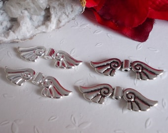 20 XXL angel wings, 44 mm silver-plated angel wings antique silver