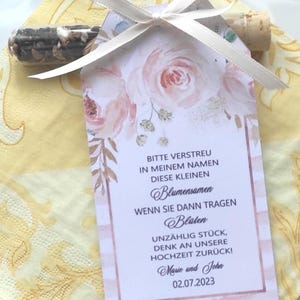 Cadeau invité pendentif graines de fleurs roses personnalisées en verre avec graines de fleurs, mariage, baptême, communion, scolarisation