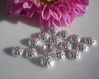 50/100/200 Pearl Caps Perlé Caps 8mm Silver Bright Crafting Intermediate Beads Spacer Flower