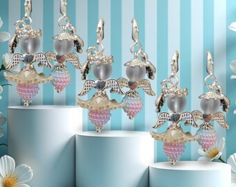 6 pearls angel guardian angel with heart snap fastener pastel guest gift lucky charm communion wedding baptism birthday