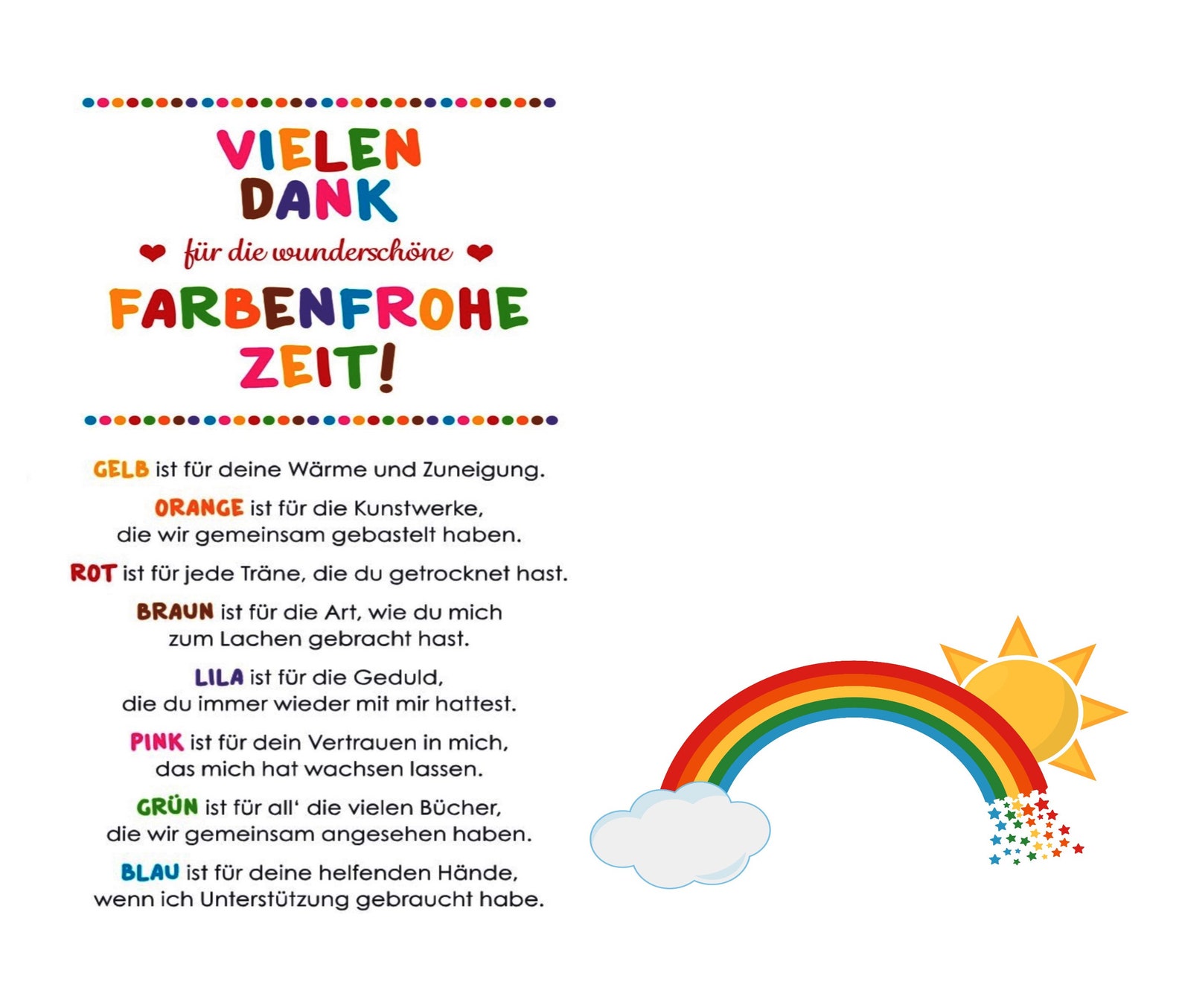 DANKE für die Kunterbunte Zeit Karte plus Anhänger - Etsy.de