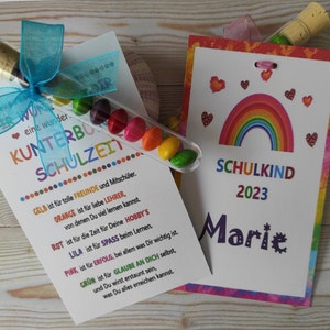 Tempo escolar colorido - presente de matrícula escolar personalizável para cartão de aluno com amuleto da sorte de anjo