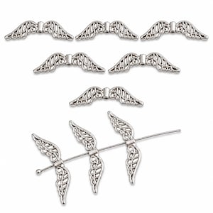 Delicate angel wings, 32 mm, silver-colored metal beads with threading hole – 30 / 50 / 100 pieces for beaded angels